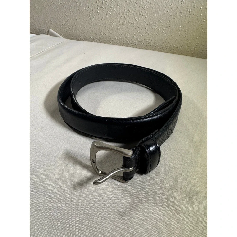 Polo Ralph Lauren Mens Black Pebbled Leather Belt Silver Buckle Crest Logo 34